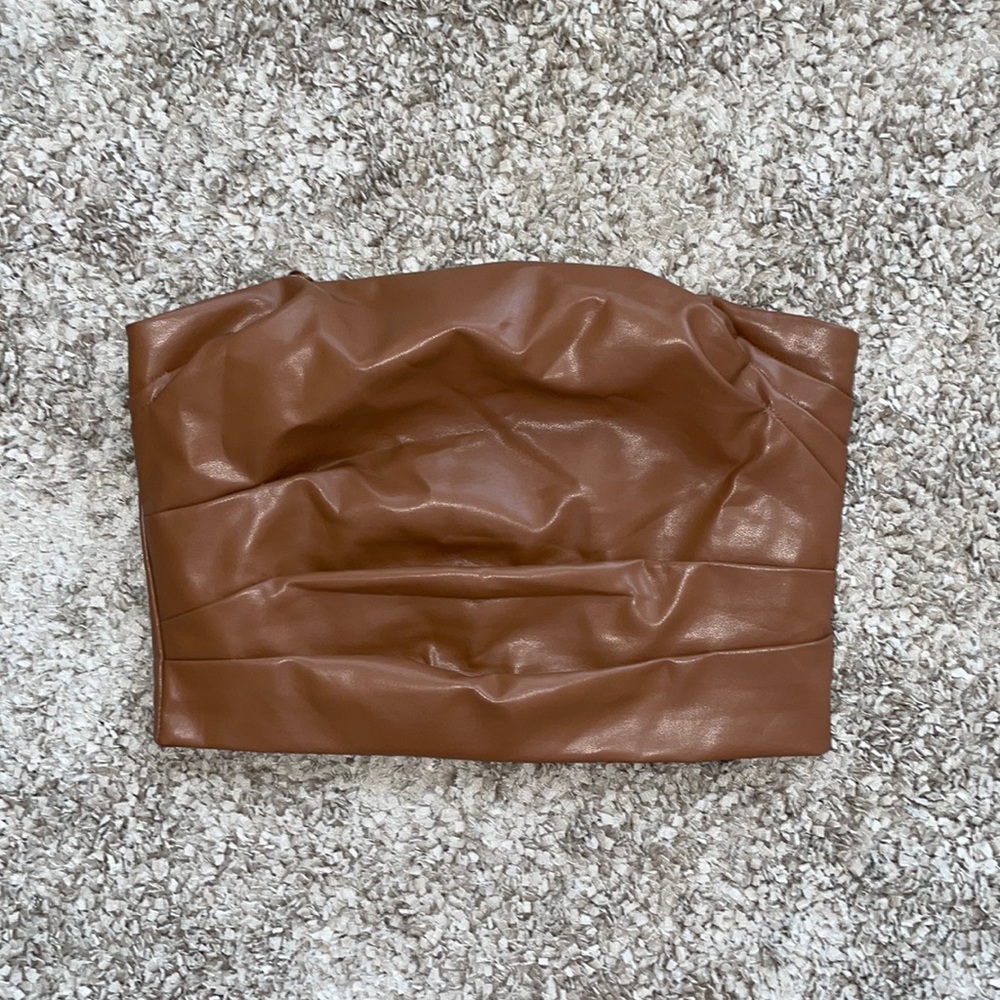 Faux Leather Strapless Crop Top